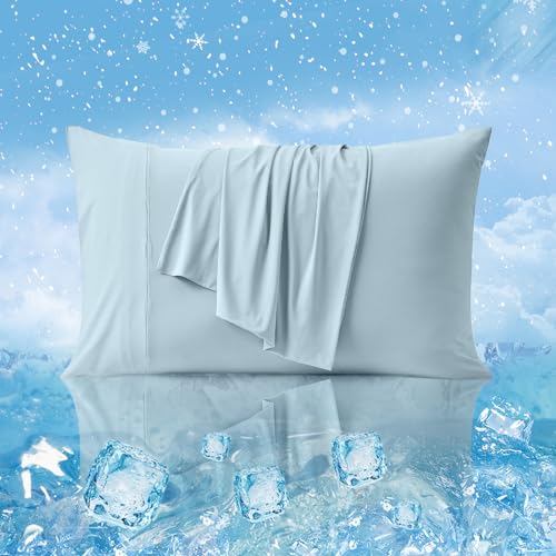 Cozy Bliss Cooling Pillowcases for Hot Sleepers, Q-Max>0.4 Standard Pillow Cases Envelope Closure for Night Sweats, Double Sided Cooling, Summer Breathable Soft for Hair Skin, Blue Pillow Covers