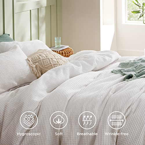 Bedsure Cotton Duvet Cover Queen - 100% Cotton Waffle Weave Grey Blue Duvet Cover Queen Size, Soft and Breathable Queen Duvet Cover Set for All Season (Queen, 90"x90")