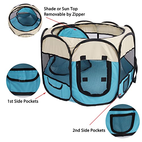 Pet Cat Playpen for Indoor Cats Enclosed,Portable Pet Dog Playpen,Puppy Small Dog Cat Tent Crates Cage,29x29x16,Blue/Beige,1Pack