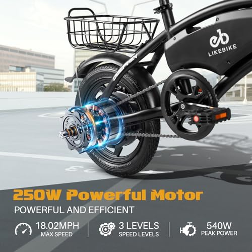 Electric Bike, 250W Brushless Motor(Peak 540W), 280.8WH Hidden Lithium-Battery, 3 Levels Assist, Dual Disc Brakes, 14" Mini Folding Ebikes for Adults and Teens Commuter Black,UL 2849 Certified