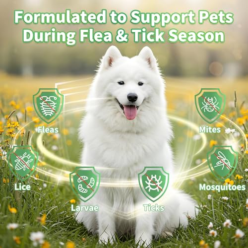 Skin & Coat Healthy Support Drops for Dogs - Natural Dog Allergy Relief + Herbal Oral Flea & Tick Support Supplement- Soothes Allergy & Itchy Skin for Dog Multivitamins & Omega-3