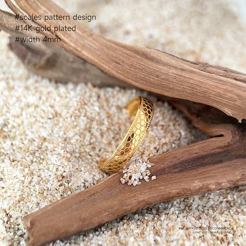 munone 4mm Honeycomb Stackable Band Ring for Women,14k Gold Plated Titanium Comfort Fit Band Rings