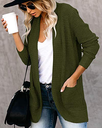 Saodimallsu Womens Loose Open Front Cardigan Long Sleeve Casual Lightweight Soft Knit Sweaters Coat with Pockets (Medium, Apricot)