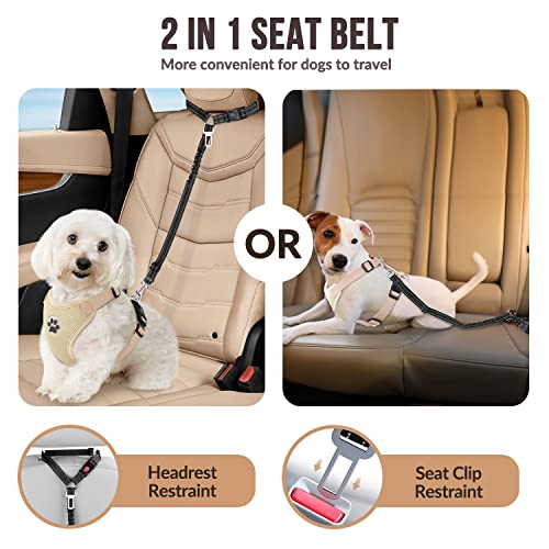 SlowTon Dog Seat Belt for Car, 2 Pack Dog Car Harness Seatbelt Adjustable with Elastic Bungee Buffer, 2 in 1 Pet Car Leash Headrest Restraint Dog Reflective Safety Tether (Lime, Headrest+Clip)