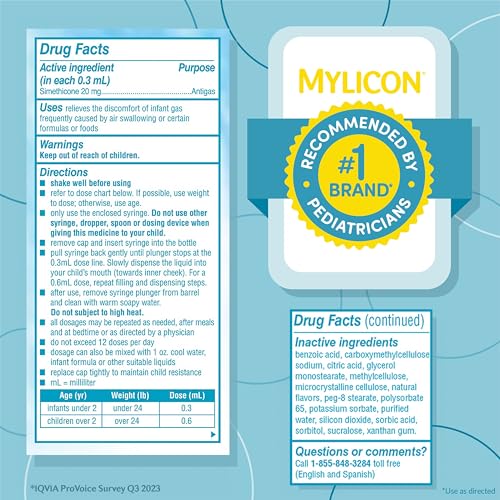 Mylicon Gas Relief Drops for Infants and Babies, Dye Free Formula, 0.5 Fluid Ounce