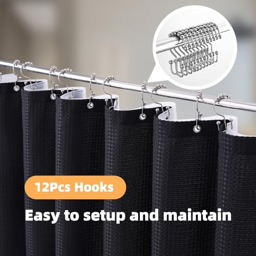 LaCyan 3 in 1 Waterproof Waffle Weave Shower Curtain and Clear Liner Set with 12 Stainless Steel Hooks Double Sided for Bathroom 72 Inches Heavy Duty Polyester Fabric Shower Curtains 72x72
