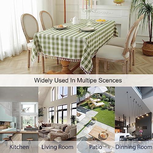 Laolitou Checkered Tablecloth Rectangle Washable Buffalo Plaid Fall Table Cloth with Tassel Cotton Linen Gingham Thanksgiving Table Cover for Picnic Kitchen Dining Room, Orange, 55 x 55 Inch