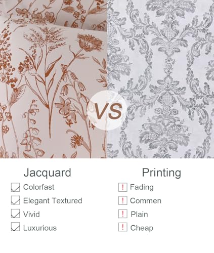 YINFUNG Flower Duvet Cover Floral Embroidered Burnt Orange Terracotta Rust White Queen Spring Wildflower Botanical Jacquard Textured 3 Pieces Bedding Set Country French Elegant