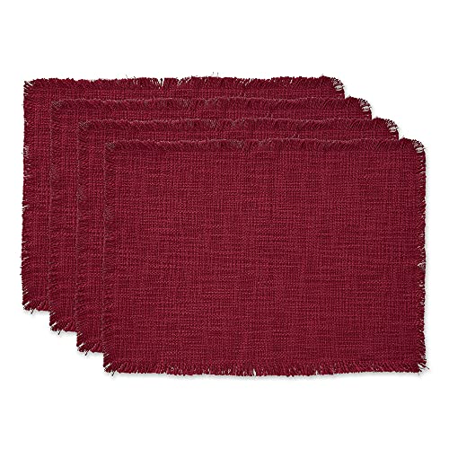 DII Linen Tabletop Collection Machine Washable, Placemat Set, 14.5x20.5, Cranberry, 4 Piece