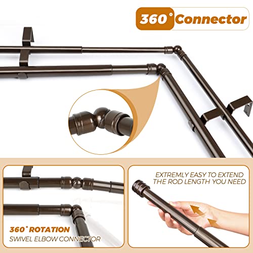 HOTOZON 1 Inch Heavy Duty Double Bay Window Curtain Rods,36-72 Inch Center Rod for Window (24 to 68 Inch), 20-36 Inch Side Rods for windows (16-32 Inch), Antique Bronze, End Cap Finials