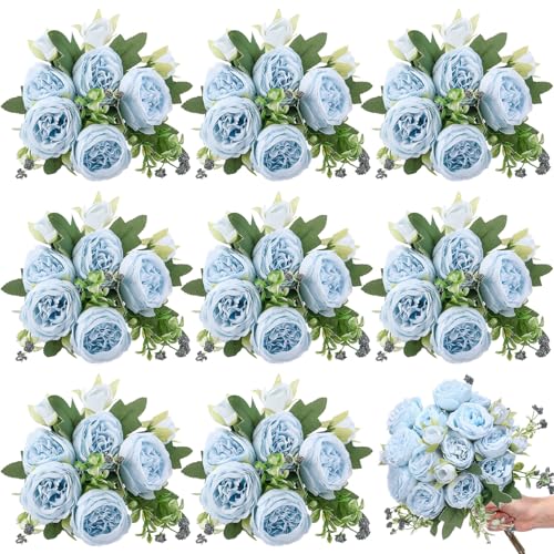 Yuxung 8 Bundles Artificial Peonies Flowers Boho Faux Flowers Arrangements Artificial Centerpiece Spring Bouquet Floral Wedding Decoration for Vase(Pink, Purple)