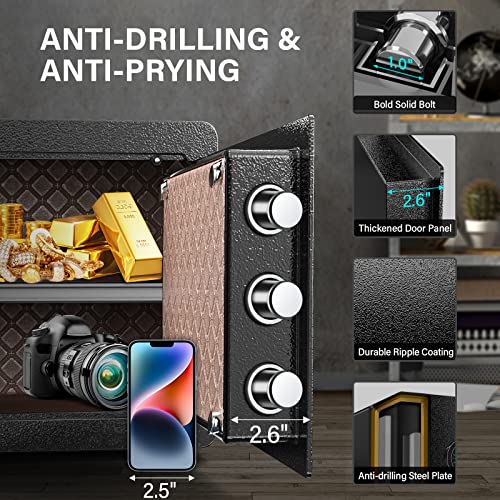 Safe Box, 0.5 Cubic Feet Home Safe, Steel Security Safe with Digital Keypad and 2 Keys, Wall-Mounted Cabinet Safe Protect Cash, Gold, Jewelry, Documents for Home, Office, Hotel