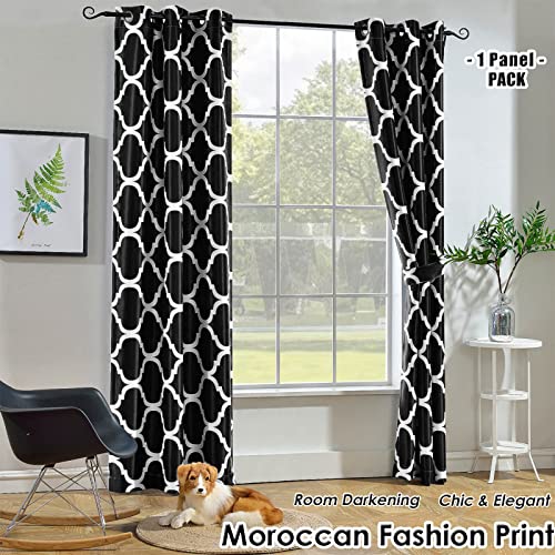 Melodieux Moroccan Wide Curtains Room Darkening Blackout Drape for Extra Wide Window, Patio Sliding Glass Door, 1 Panel (100 x 84 Inch, Off White/Royal Blue)