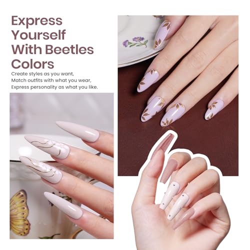 Beetles Gel Nail Polish Kit with Uv Light Base Gel Top Coat, 6 Colors Nude Neutral Gel Polish Starter Kit, Soak off Led Gel Polish Set DIY Manicure Home Nail Essentials Gift for Girls Women