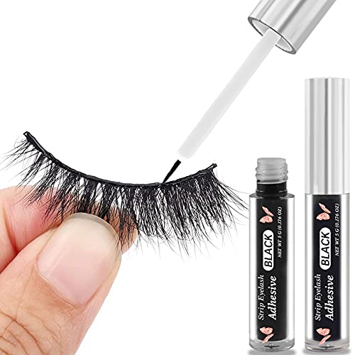 Black Eyelash Glue for False Lashes - Strong Hold Waterproof Lash Adhesive - Latex-Free, Safe for Sensitive Eyes - 0.18 oz (Black)