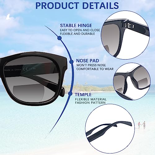 STASTEND 4 Pack Bifocal Reading Sunglasses for Women Men,UV400 Sun Readers Glasses (2 Black 2 DM, 1.00, multiplier_x)