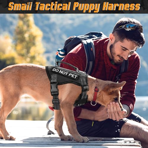 Tactical Dog Harness for XSmall Dogs, Breathable Mesh Dog Vest Tactical Puppy Harness with Handle, Reflective Military Dog Vests Harness for Outdoor Training Walking