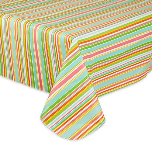 DII Vinyl Tabletop Collection Indoor/Outdoor Spill-Proof Flannel Backed Tablecloth, Rectangle, 60x102, Spring Stripe