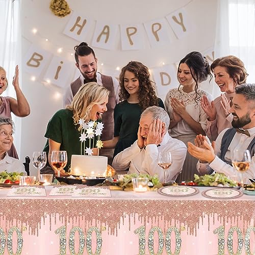 41PCS 100th Birthday Decorations Rose Gold 100 Years Old Birthday Disposable Tableware Include Plates Napkins tablecloth For Women