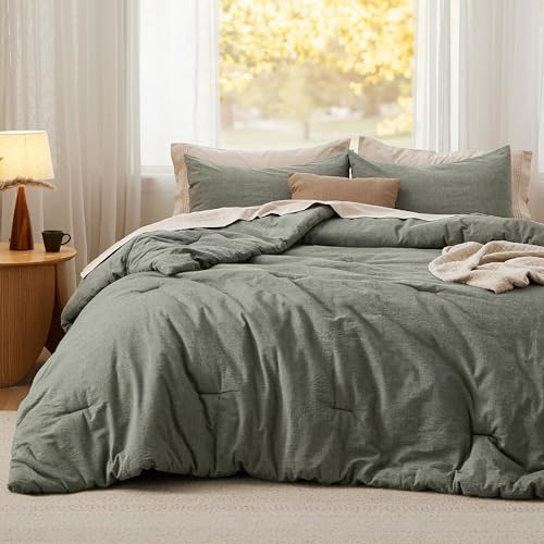 Bedsure Comforter Set King Size Denim Blue - Cotton Fabric with Microfiber Inner Fill, King Comforter Set for All Seasons, 3 Pieces, 1 Comforter (104"x90") and 2 Pillow Cases (20"x36")