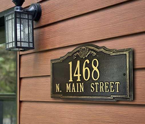 Whitehall™ Personalized Cast Metal Address plaque -THE GATEWOOD Plaque. Made in the USA. BEWARE OF IMPORT IMITATIONS. Display your address and street name.