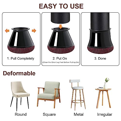 20 Pcs Chair Leg Floor Protectors for Hardwood Floors, Black Rubber Furniture Sliders with Felt, Silicone Furniture Leg Caps Covers, Fit Square Diameter (0.5" to 0.75")