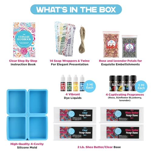 Soap Making Kit - Soap Making Supplies melt and Pour - DIY Set for Adults and Kids, Includes soap Base, Silicone molds, fragrances, Rose and Lavender Petals, by Prime Creations