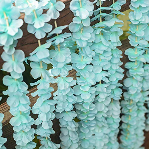 GPARK 10 Pack 6.5 Feet / 78 inch Wisteria Artificial Fake Hanging Flowers Silk Vine Ratta Plants Leaf Garland for Home Wedding Party Garden Outdoor Greenery Wall Decoration Blue