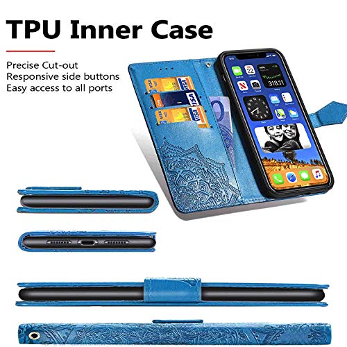 CaseHQ Compatible with iPhone 12 Mini Case 5.4 inch(2020),Wallet Case for Women and Girls,Premium Strap with Card Holder,3D Embossed Datura Flower,Pu Leather Flip-Purple