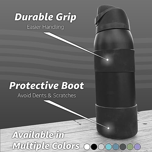 Jmoe USA Silicone Boot Sleeve + Hand Grip for Owala 40oz Water Bottle | BPA Free & Food-Grade Silicone Rubber | Protective Anti-Slip Bottom Bumper Cover | Protects Against Dents & Scratches (Black)