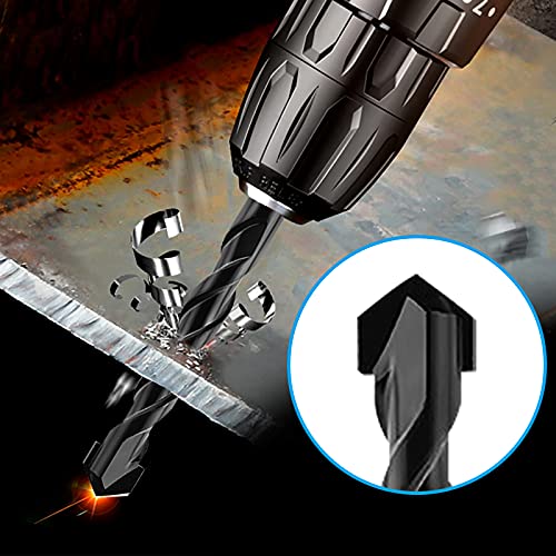 5-Piece 1/2” Masonry Drill Bits for Concrete Tiles Stone, 1/2 Inch Carbide Drill Bit Set for Glass Ceramic Brick Soft Metal Plastic and Wood, Hex Shank Drill Bit Set Diameter 12mm, Black