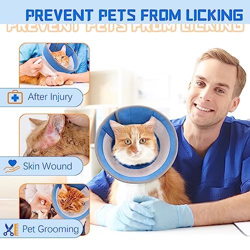 GoGoPaw Cat Cone, Breathable Cat Cone Collar Soft, Adjustable Cat Cone to Stop Licking, Water Resistant Neck Cone for Cats with Air Mesh, Protective Cat Recovery E Collar for Cat Kitten(Blue,S-2