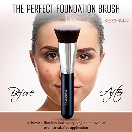 Large Flat Top Kabuki Foundation Brush By Keshima - Premium Makeup Brush for Liquid, Cream, and Powder - Buffing, Blending, and Face Brush, 1.6" Top Diameter