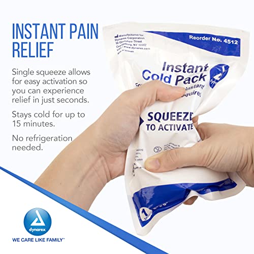 Dynarex Disposable Ice Packs for Injuries - Instant Cold Packs for First Aid, Swelling, Sprains & Abrasions - Single Use Cold Pack & Cold Compress Packs for Joint & Muscle Pain - 24-Pack, 4X5-Inch