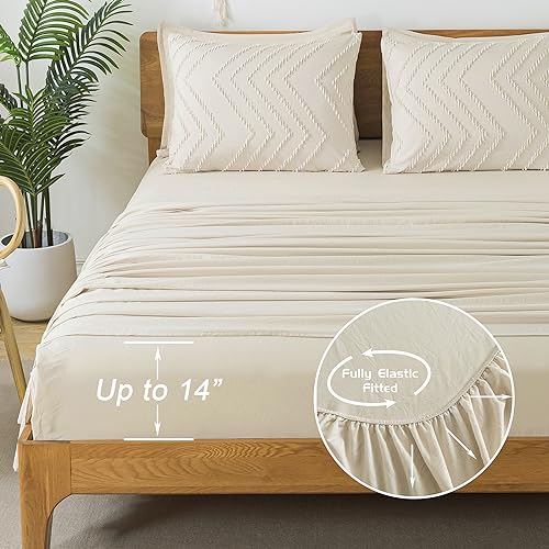 Litanika White Comforter Queen Size Set with Sheets - 7 Pieces Boho Bed in a Bag Chevron Tufted Complete Beddding Sets Lightweight All Season Bed Set with Comforter, Sheets, Pillowcases & Shams