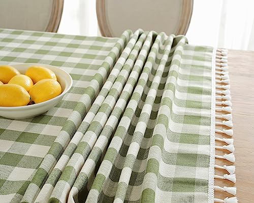 Laolitou Checkered Tablecloth Rectangle Washable Buffalo Plaid Fall Table Cloth with Tassel Cotton Linen Gingham Thanksgiving Table Cover for Picnic Kitchen Dining Room, Orange, 55 x 55 Inch