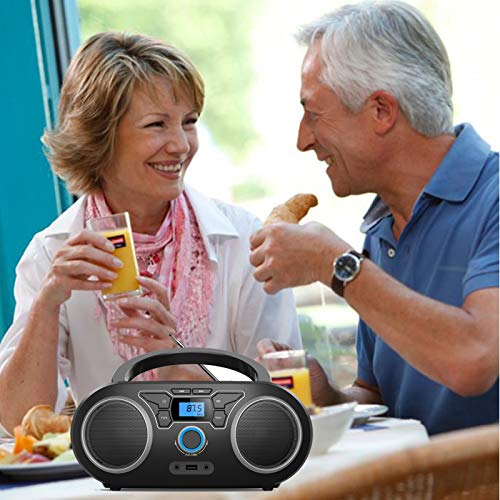 Portable Radio CD Player Boombox with Bluetooth & FM Radio, USB Port, AUX Input, Headphone Jack,Compact CD Player Radio Stereo System,CD-R/CD-RW/MP3 CDs Playback(WTB-771)
