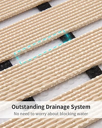 PADOOR Shower-Mat Non Slip, Heavy Duty Bathtub-Mat Curlable Quick Drain Sturdy Bath Tub Mat Without Suction Cups for Indoor Outdoor Use 16x35 Inch Beige