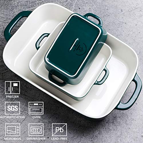 Sweejar Ceramic Bakeware Set, Rectangular Baking Dish for Cooking, Kitchen, Cake Dinner, Banquet and Daily Use, Casserole Dishes for Oven Porcelain Baking Pans (Jade)