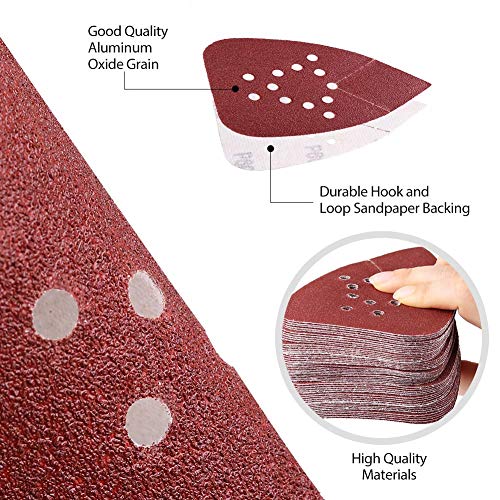 60 Grit Sanding Pads for Black and Decker Mouse Sanders, 12 Holes Hook and Loop Sandpaper - LotFancy Detail Palm Sander Sanding Sheets, Pack of 50