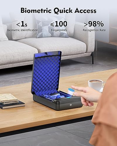 HOLEWOR Gun Safe, Small Pistol Safe Biometric Gun Safes for Handgun, Fingerprint Quick Access Handgun Safe Portable Gun Safe for Cars Travel Nightstand Bedside