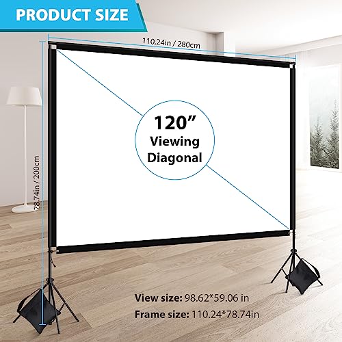 Projection Screen 120 inch - PHOPIK Outdoor Projector Screen and Stand - Portable 16:9 HD 4K Indoor Outdoor Projector Movies Screen for Home Theater Camping and Recreational Events