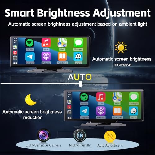 9 inch Wireless Apple CarPlay Screen for Car & 4K Dash Cam with Android Auto.Portable Car Stereo with Backup Camera & Touchscreen Display.Dash Mout Car Play Box.GPS Navigation, Bluetooth