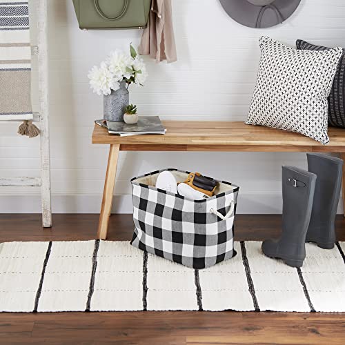 DII Buffalo Check Storage Collection Collapsible Bin with Handles, Medium Rectangle, 16x10x12, Black & White