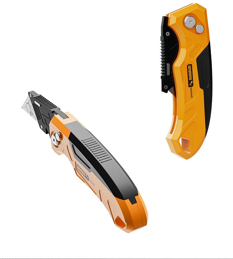 Veltec Pro Folding Utility Knife with 3 Extra SK5 Blades (Orange)