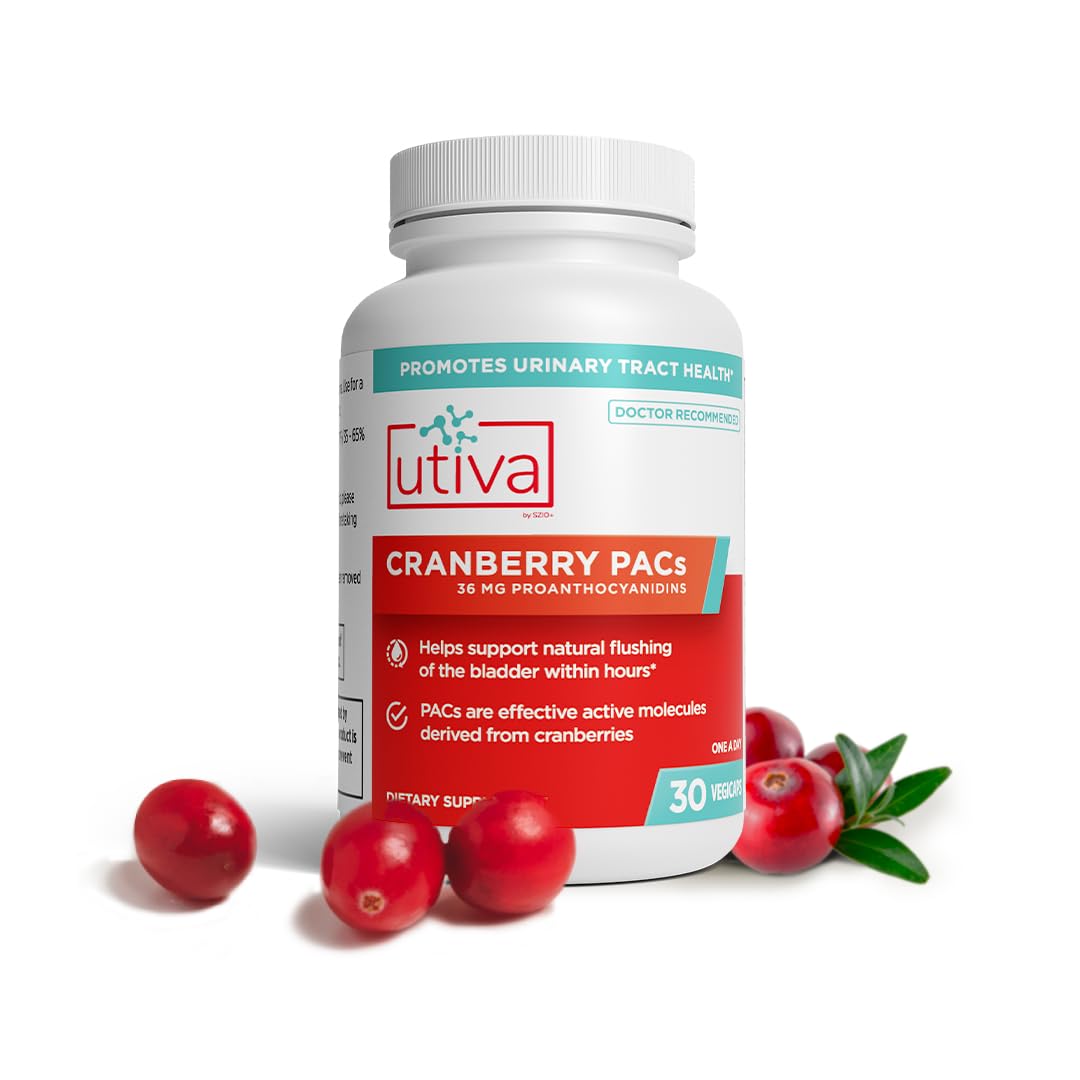 Utiva Cranberry PACs – Clinically Studied Ingredients 36mg PACs for UTI Avoidance - Supplement for Urinary Tract Health for Women and Men – Cranberry Extract Pills for Bladder Health, 30 Vegi Capsules