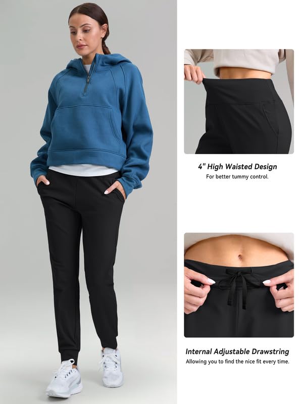 G Gradual Women's Fleece Lined Joggers High Waisted Water Resistant Thermal Hiking Pants Cold Weather Sweatpants with Pockets(Ash Rose,S)