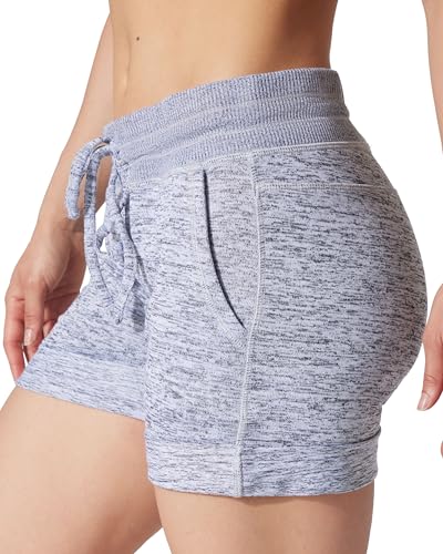 90 Degree By Reflex Womens Soft Sweat Shorts High Waisted Drawstring Lounge Shorts with Pockets - Heather Grey - XS