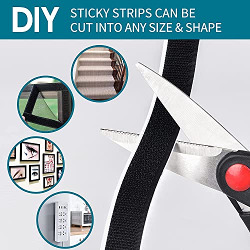 1 Inch x 82 Feet Black Hook Loop Strips with Adhesive Heavy Duty, Multi-Purpose Hook and Loop Tape, Double Sided Hook Loop Rolls, Picture Hanging Strips, Bulk Sticky Straps Wall Hanging Strips
