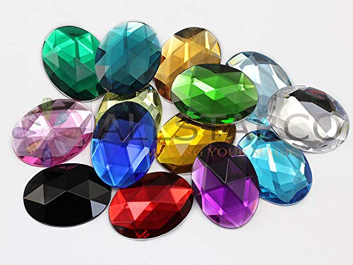Allstarco KraftGenius 40x30mm Pink Fuchsia .NAT01 Large Flat Back Oval Acrylic Rhinestones Cosplay Costume Gems Plastic Jewels Embelishments DIY Crafts Gemstones - 4 Pieces
